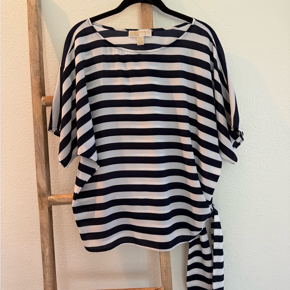 Michael Kors White and Blue Dolman Sleeve Blouse